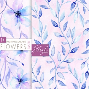 Digital Watercolor Floral Paper, Pastel Flowers Digital Paper, Watercolor Floral Seamless Pattern, Flowers Collage Sheets, Printable Paper image 6