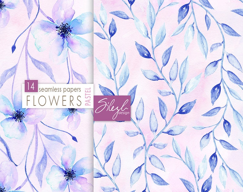 Digital Watercolor Floral Paper, Pastel Flowers Digital Paper, Watercolor Floral Seamless Pattern, Flowers Collage Sheets, Printable Paper image 6