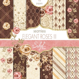 Nahtloses florales digitales Papier, Herbst Rosen Muster, digitale Herbst Papiere, Herbst Collage, Glitzer Rosen, bedruckbar, digitales Hochzeitspapier