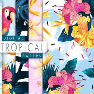 Tropical Digital Papers, Exotic Summer Digital Papers, Tropical Leaves, Floral Seamless Patterns, Floral Digital, Scrapbooking,Planner Paper