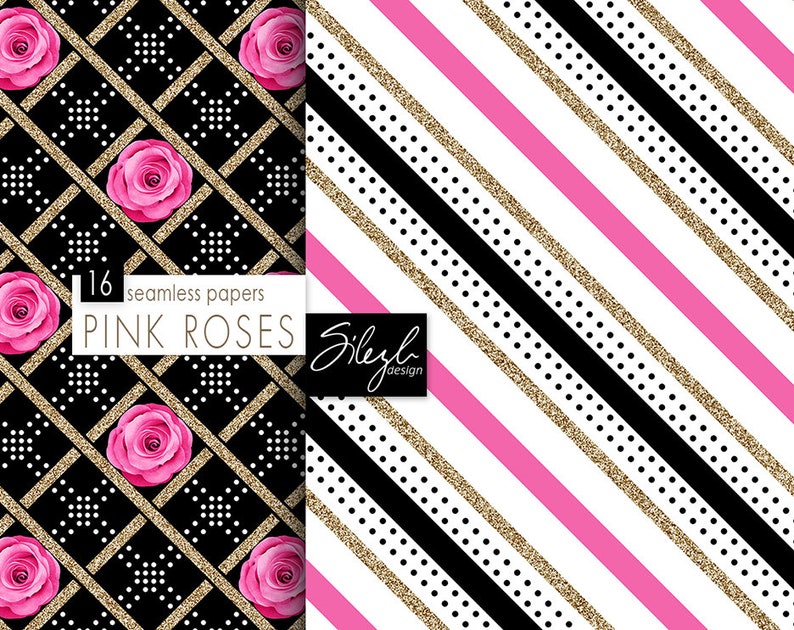 Floral Digital Paper, Pink Roses Seamless Paper Pack, Digital Roses ...