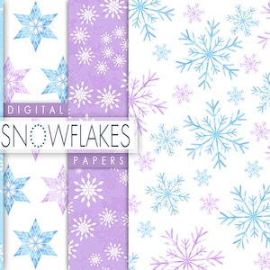 Carta per fiocchi di neve acquerellabili, carta per fiocchi di neve digitali, collage senza soluzione di continuità con fiocchi di neve, carta natalizia, motivi congelati, Natale digitale, stampabile