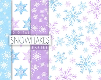 Watercolor Snowflakes Papers, Digital Snowflakes Paper, Snowflakes Seamless Collage, Christmas Paper, Frozen Patterns,Xmas Digital,Printable