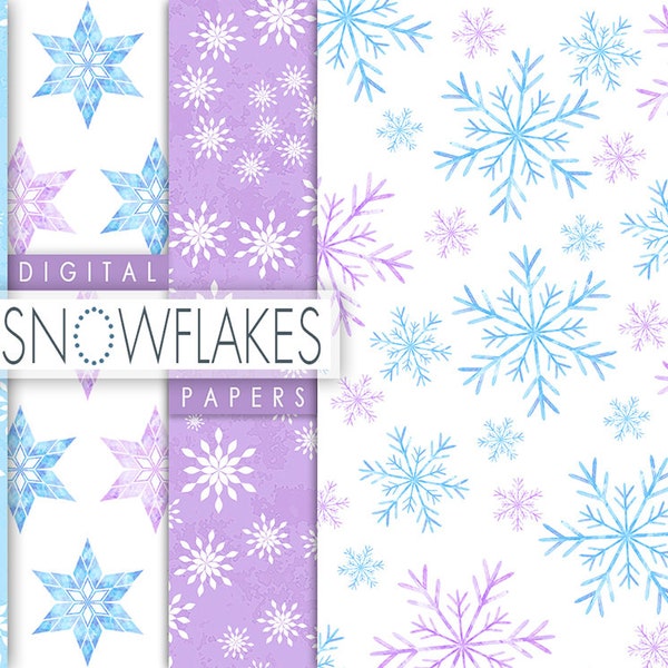 Aquarelle Snowflakes Papers, Digital Snowflakes Paper, Snowflakes Seamless Collage, Christmas Paper, Frozen Patterns,Xmas Digital,Imprimable