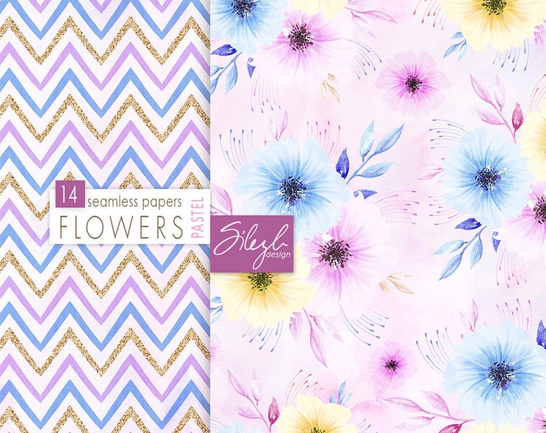 Digital Watercolor Floral Paper, Pastel Flowers Digital Paper, Watercolor Floral Seamless Pattern, Flowers Collage Sheets, Printable Paper image 4