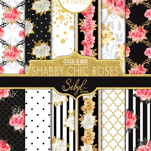 Shabby Chic Digitales Papier, Digitale Rote Rosen Collage Sheet, Hochzeit Digitales Papier, Florales Digitales Papier, Rote Rosen Papier, Decoupage Rose