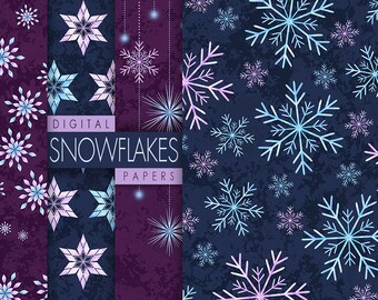 Watercolor Snowflakes Paper Pack, SNOWFLAKES Digital Paper, Snowflakes Seamless Patterns, Digital Christmas Paper, Winter Scrapbook, Holiday
