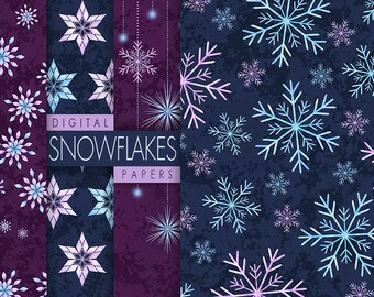 Aquarell Schneeflocken Papier Pack, SCHNEEFLOCKEN Digitales Papier, Schneeflocken Nahtlose Muster, Digitales Weihnachtspapier, Winter Scrapbook, Urlaub