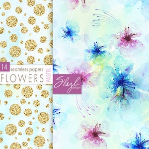 Digital Watercolor Floral Paper, Pastel Flowers Digital Paper, Watercolor Floral Seamless Pattern, Flowers Collage Sheets, Printable Paper image 5