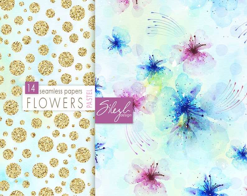 Digital Watercolor Floral Paper, Pastel Flowers Digital Paper, Watercolor Floral Seamless Pattern, Flowers Collage Sheets, Printable Paper image 5