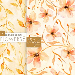 Digital Watercolor Floral Paper, Fall Flowers Paper Pack, Watercolor Floral Seamless Pattern, Flowers Hand Painted Paper image 3