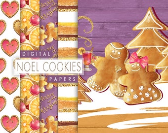 Christmas Digital Paper, Seamless Noel Cookies Paper, Watercolor Xmas Cookies, Gingerbread Cookies Candy Jars,Holiday Cookies, Planner Paper