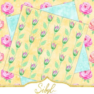 Digital Watercolor Floral Paper Pack, Watercolor Roses Digital Paper ...
