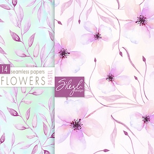 Digital Watercolor Floral Paper, Pastel Flowers Digital Paper, Watercolor Floral Seamless Pattern, Flowers Collage Sheets, Printable Paper image 2