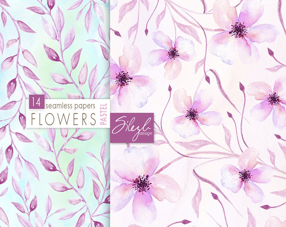 Digital Watercolor Floral Paper Pastel Flowers Digital Paper Etsy