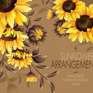 Herbst Sonnenblumen Gesteck Bouquet, digitale Blumen Clipart, Sonnenblumen Kränze Blumensträuße, Download Arrangement, Blumen Hochzeit PNG