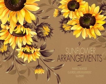 Fall Autumn Sunflower Arrangement Bouquet, Digital Floral Clipart, Sunflower Wreaths Bouquets, Download Arrangement, Flowers Wedding PNG
