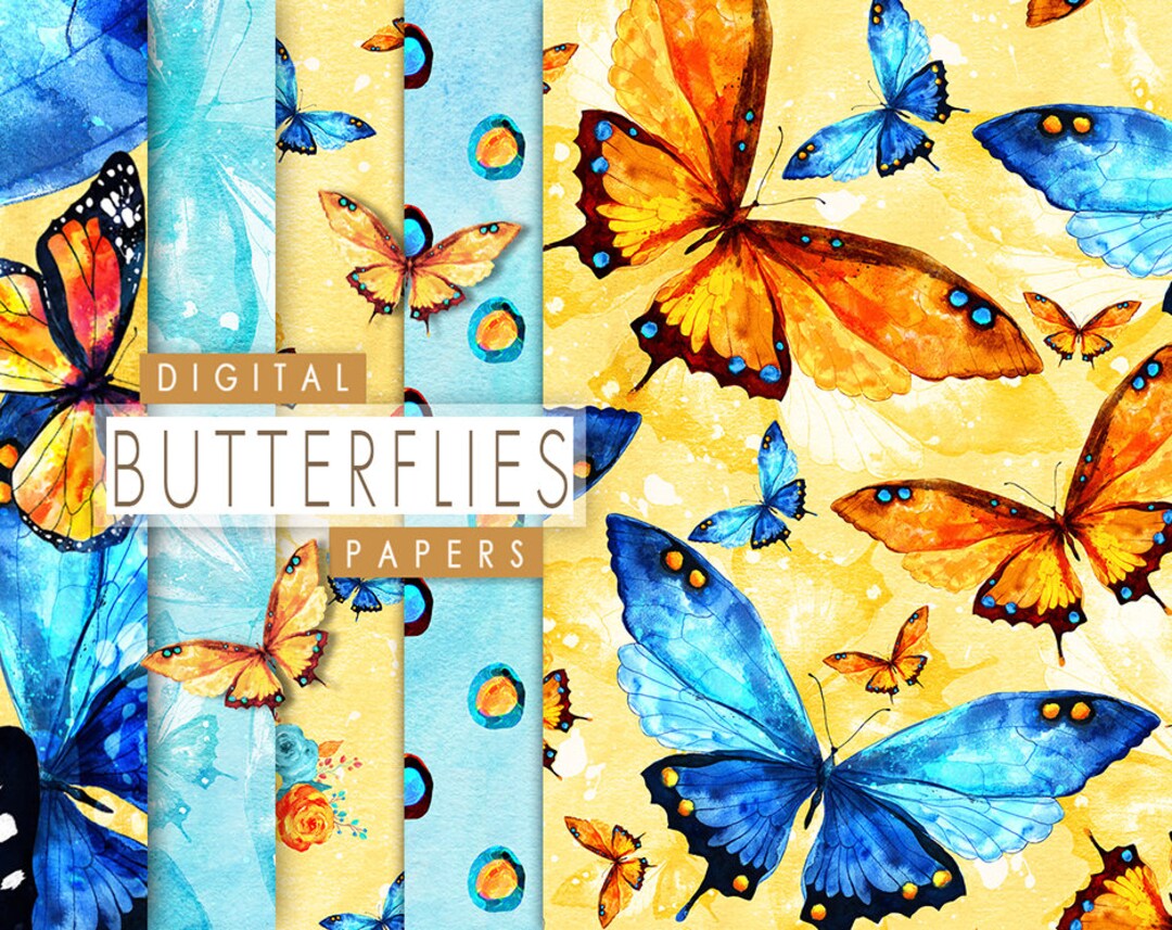 Watercolor Butterflies Paper Pack, Digital Seamless Pattern, Blue ...