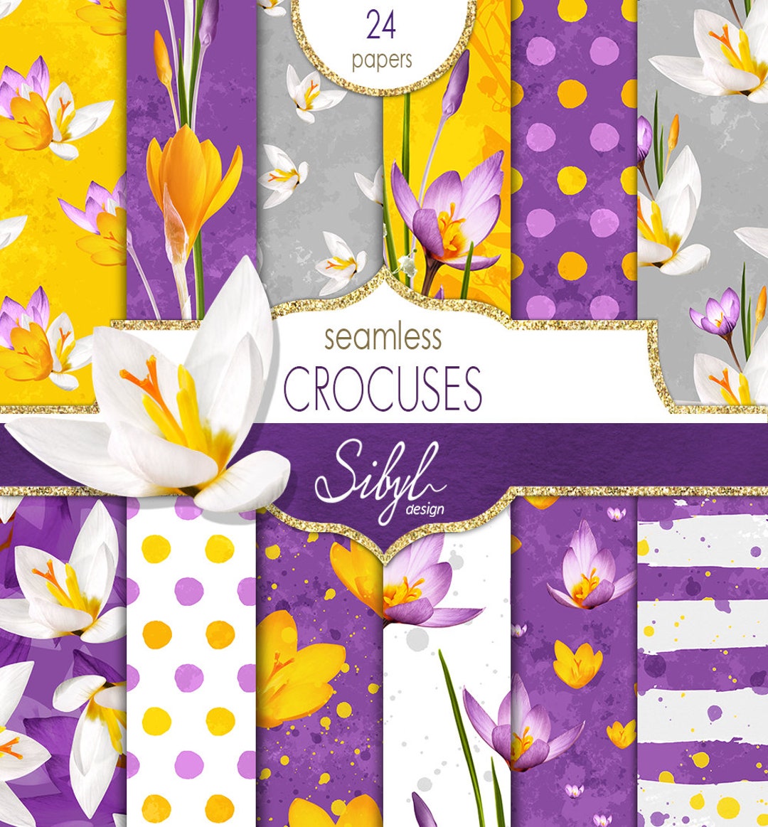Springy Paper Digital Spring Paper, Spring Floral Papers, Seamless Crocus Pattern ...