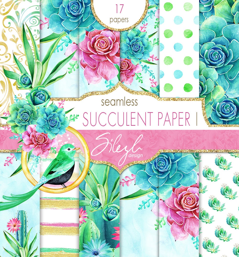 Digital Cactus Paper Watercolor Succulent Papers Seamless | Etsy