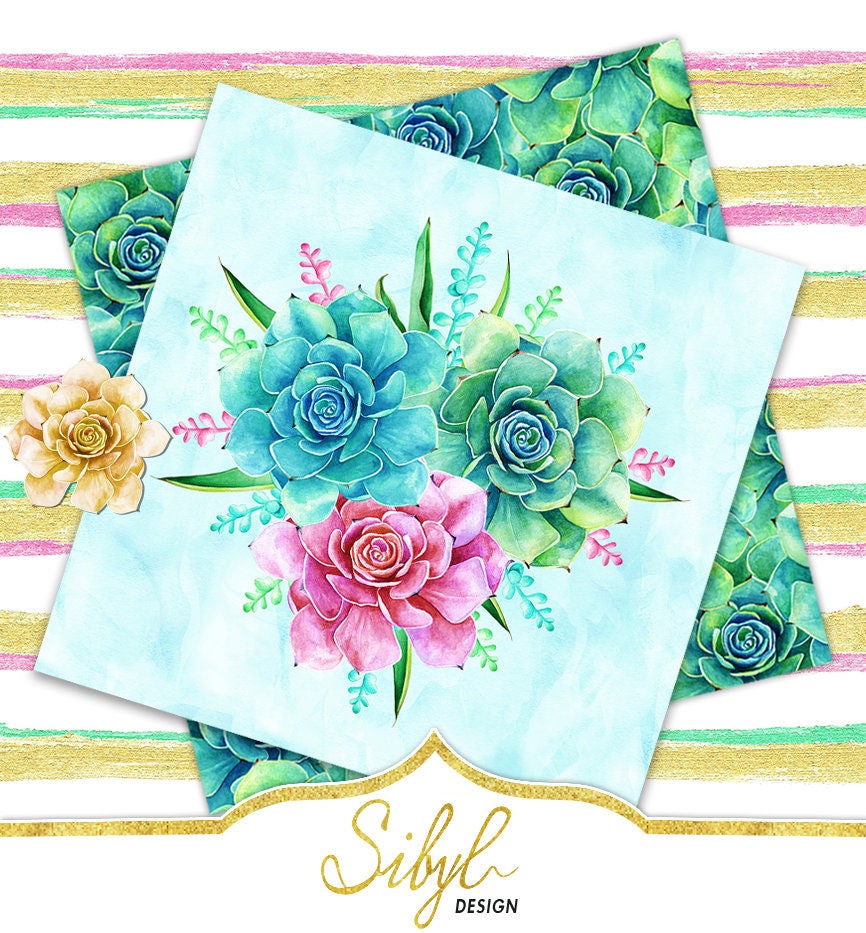 Digital Cactus Paper Watercolor Succulent Papers Seamless | Etsy