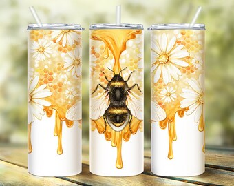 Bee Tumbler 20oz Skinny Seamless PNG, Bumble BeeTumbler Wrap, Daisy Tumbler Sublimate, Honey Bee Tumbler PNG Downloads, Spring 20oz Skinny