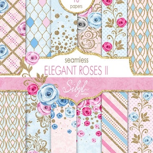 Seamless Floral Digital Paper, Pink Roses Pattern, Digital Wedding Paper, Roses Collage Sheet, Fabric Pattern, Roses Scrapbooking, Printable image 1