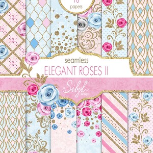 Nahtloses florales digitales Papier, rosa Rosen-Muster, digitales Hochzeitspapier, Rosen Collage Sheet, Stoffmuster, Rosen Scrapbooking, bedruckbar
