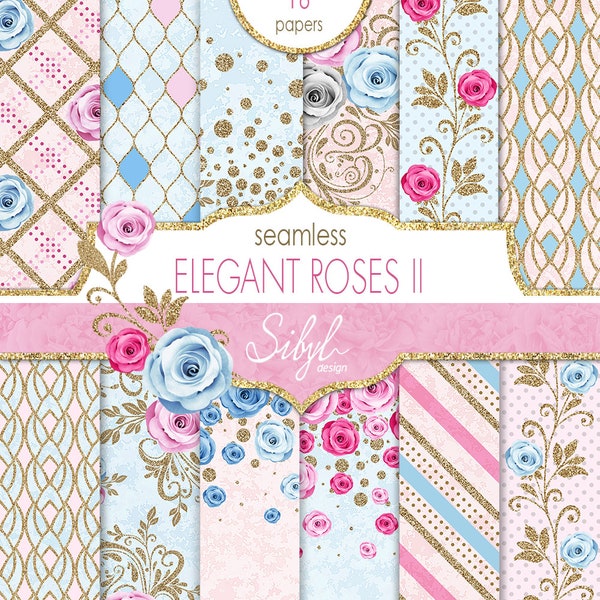 Seamless Floral Digital Paper, Pink Roses Pattern, Digital Wedding Paper, Roses Collage Sheet, Fabric Pattern, Roses Scrapbooking, Printable