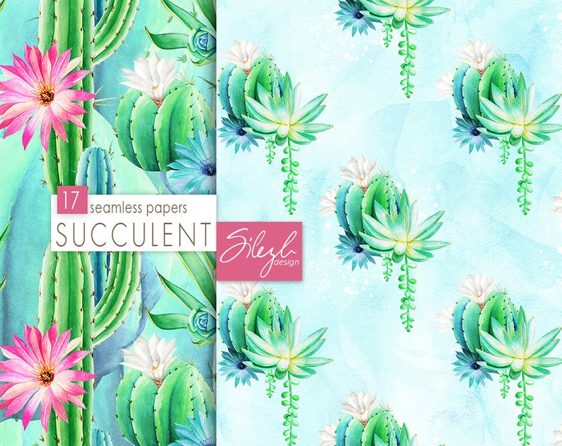 Digital Cactus Paper, Watercolor Succulent Papers, Seamless Cactus Pages, Digital Plant, Botanical Greenery, Desert Cacti Papers, Printable image 5