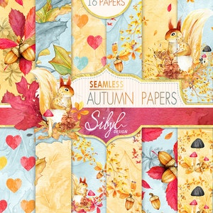 Digital Fall Paper Pack, Watercolor Autumn Seamless Pattern, Hand ...