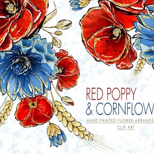 Bouquet arrangement de coquelicots rouges, clipart floral numérique, clipart fleurs des champs, couronnes de bouquets, composition florale, fleurs rouges PNG, sauvage