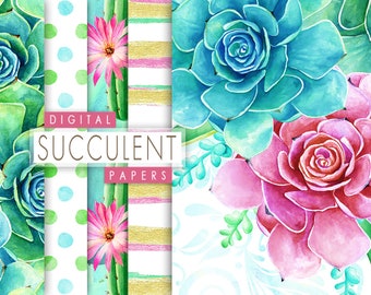Digitales Kaktuspapier, Aquarell Sukkulenten Papiere, Nahtlose Kaktus Seiten, Digitale Pflanze, Botanisches Grün, Wüsten Kakteen Papiere, zum Ausdrucken