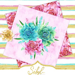 Digital Floral Paper, Watercolor Succulent Papers II, Digital Cactus ...
