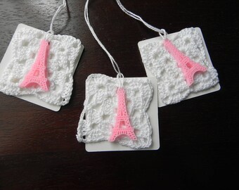 3 glass square 6 cm EIFFEL Tower vintage labels/markings