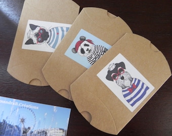 Lot de 3 berlingots "panda, chat et chien" marins mesurant 9 cm x 7 cm