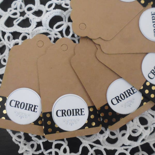 COLLECTION CROIRE :  40Etiquettes kraft décorées mesurant 4 x 7 cm...croire en ses rêves, ses anges, en soi ou tout simplement CROIRE