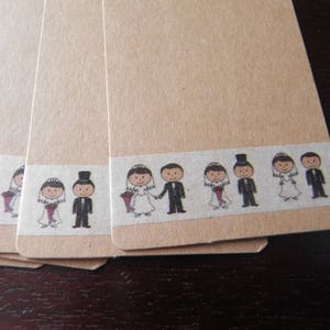 Collection MARIAGE : 50 cartes/étiquettes 7x 12 cm décorées + pinces blanches