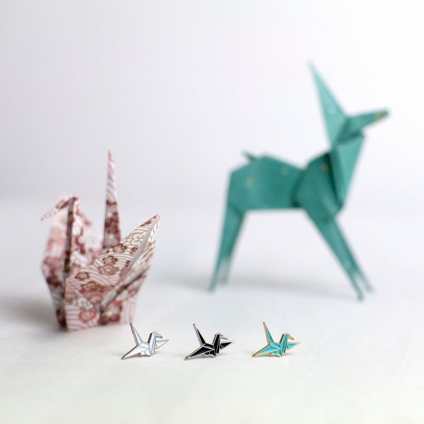 Origami Enamel Pin - Origami crane brooch