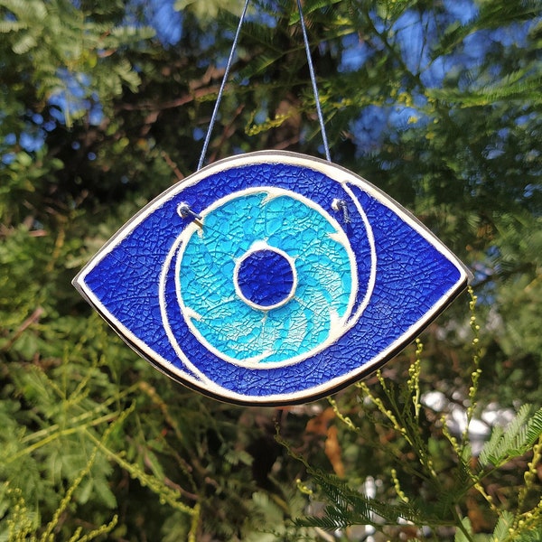 Ceramic evil eye wall hanging, home protection, greek evil eye, protection amulet, evil eye wall decor, empath protection, eye sculpture