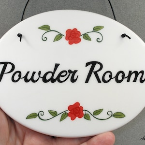 Powder room sign, hand painted sign, toilet sign, hanging bath sign, bathroom sign, restroom sign, wc sign, ladies room sign, the loo