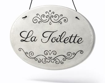 Letrero de cerámica hecho a mano para La Toilette, decoración de baño francesa