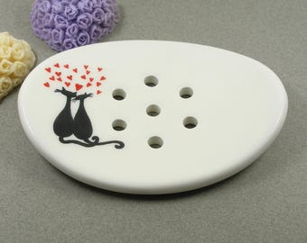 猫の形をした陶器製の石鹸置き - Etsy 日本
