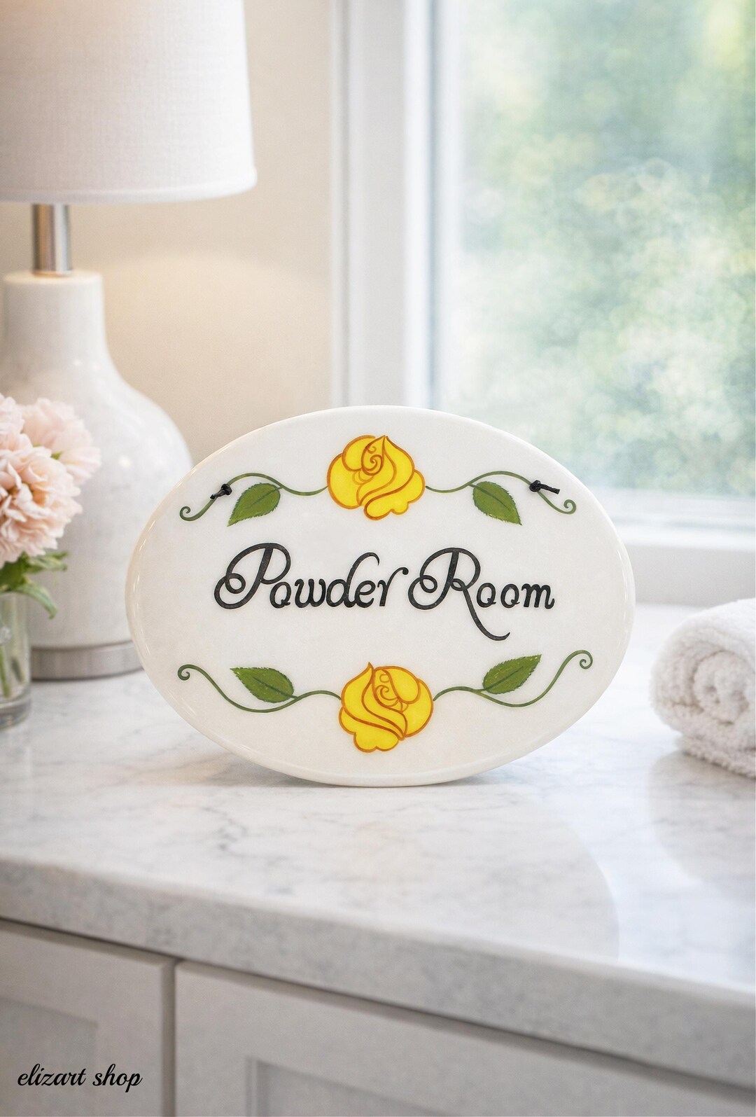 Powder Roon Signs Powder Room Sign, Hand Painted Sign, Ceramic Sign, Toilet Door Sign ...