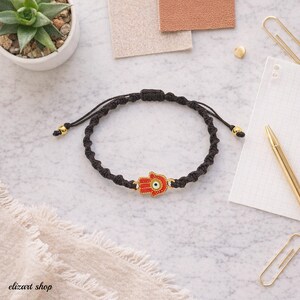 Pulsera de macramé con ojo malvado de Hamsa, pulsera ajustable, pulsera de mano de Fátima, pulsera de protección, pulsera talismán, amuleto de protección