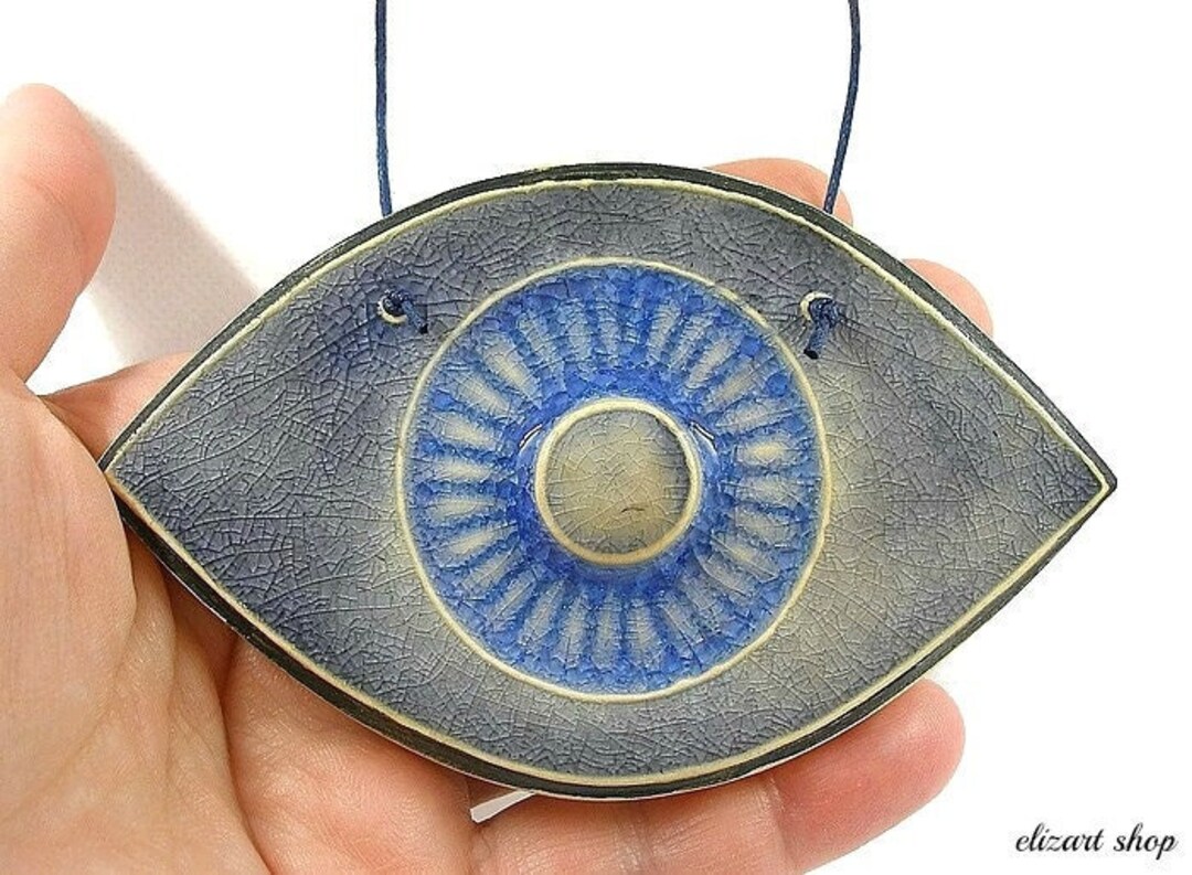 Ceramic Evil Eye Home Protection Blue Evil Eye Wall Hanging Etsy