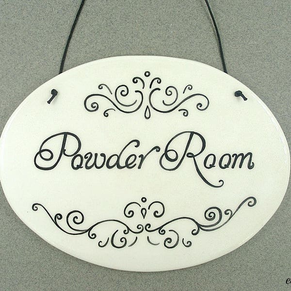 Powder room sign, door sign, toilet sign, hanging bath sign, WC sign, restroom sign, hand painted sign, bathroom sign, ladies room sign, loo