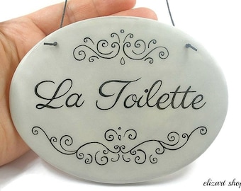 La Toilette sign, toilet sign, bathroom sign, bath sign, hanging bath sign, restroom sign, WC sign, powder room sign, bath door sign, loo