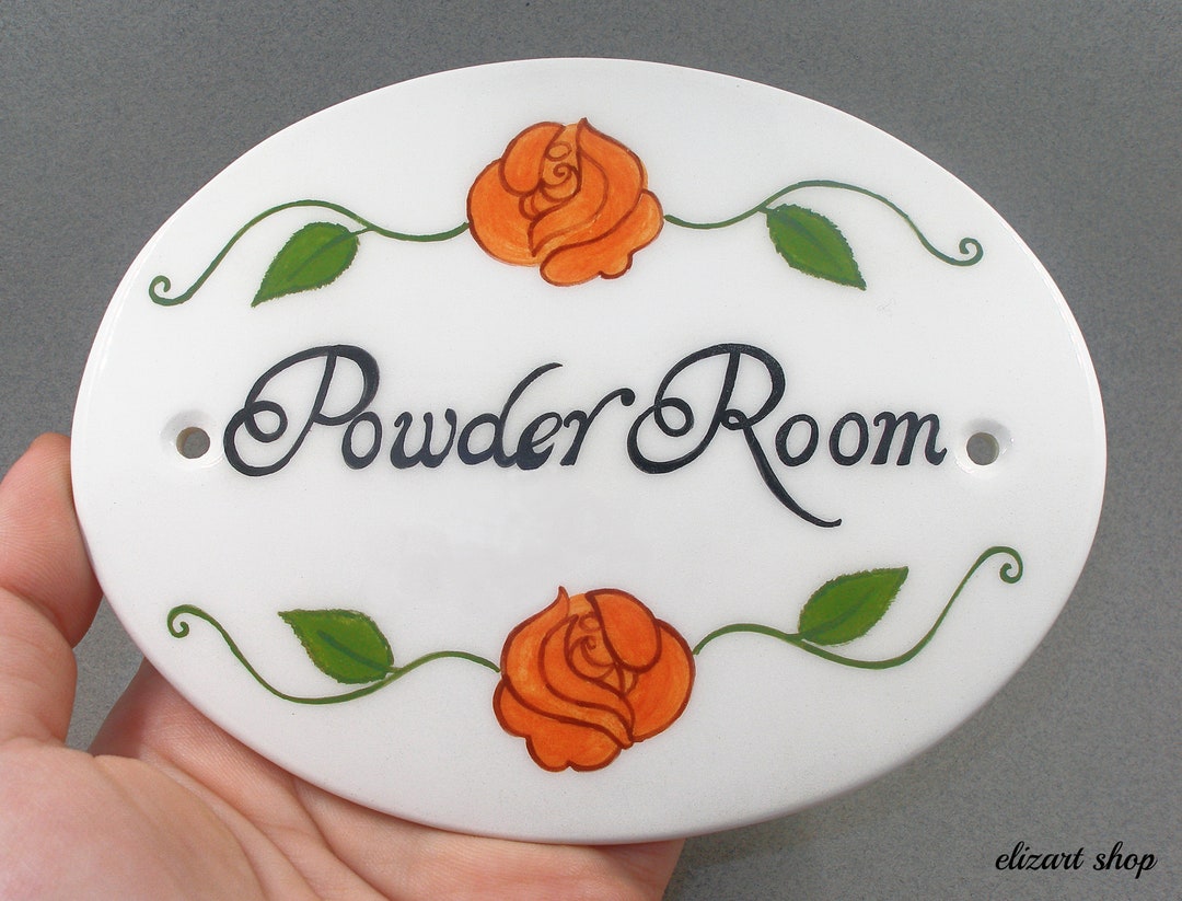 Powder Room Sign, Hand Painted Sign, Ceramic Sign, Toilet Door Sign