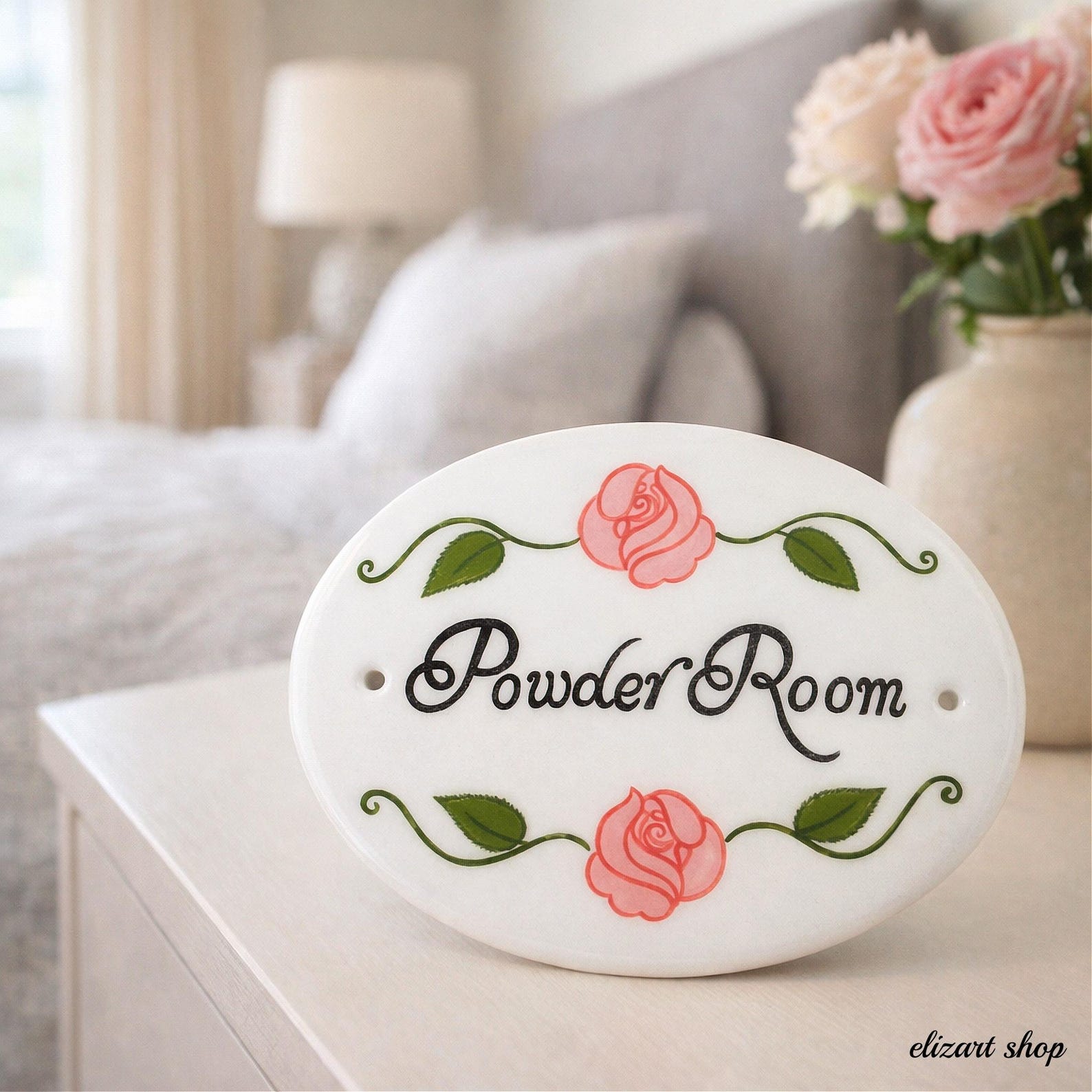 Powder Roon Signs Powder Room Sign, Hand Painted Sign, Ceramic Sign, Toilet Door Sign ...